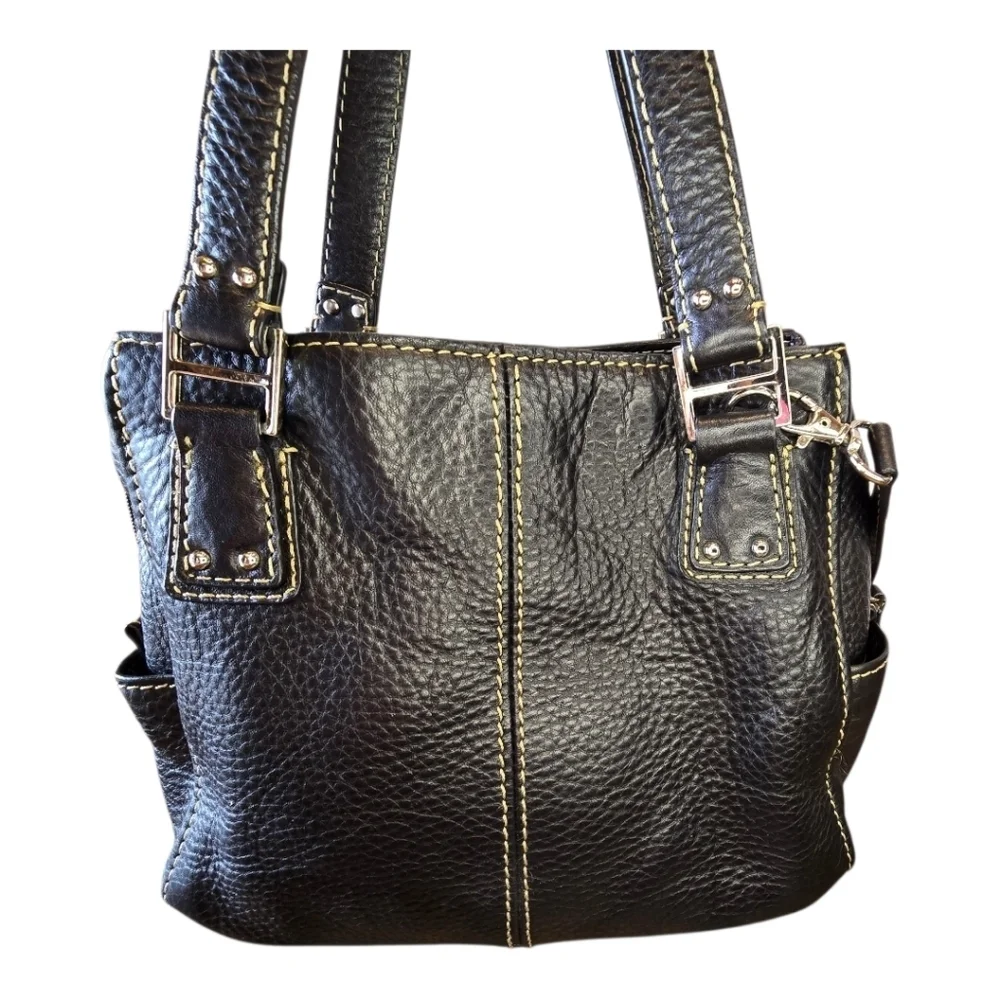 Fossil Black Pebbled Leather Multi Compartment Satchel Shoulder Bag